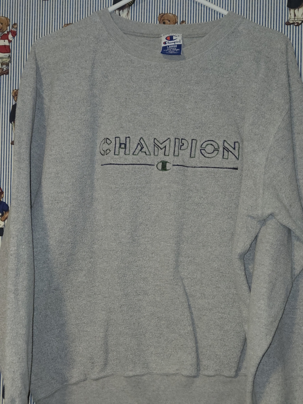 Vintage 90s Y2k Champion Men’s Gray Crewneck Sweatshirt Embroidered Large